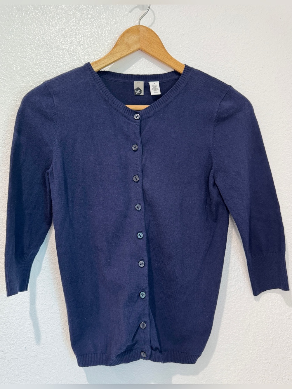 BP Nordstrom Organic Cotton Blend Navy Blue Cardigan Sweater Knit Shrug M